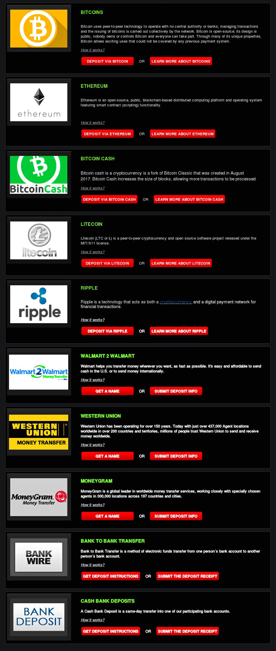 Cashier Payment Methods